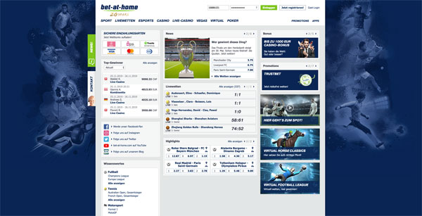 Bet at home Bonus Sportwetten Homepage