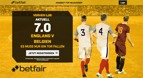 Betfair Top-Wette England Belgien Tor