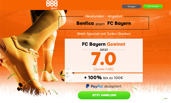 888sport Wett-Tipp Bayern Benfica