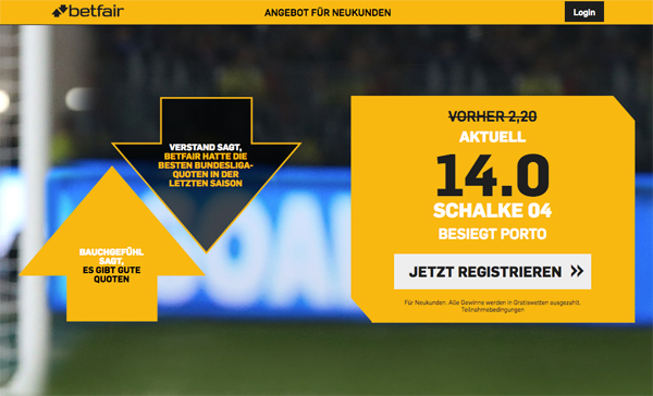 Betfair erhöht Sieg-Quote Schalke Porto