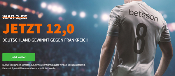Betsson erhöhte Quote DFB-Sieg Frankreich