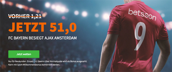 Betsson Hammerquote Bayern Ajax Wetten