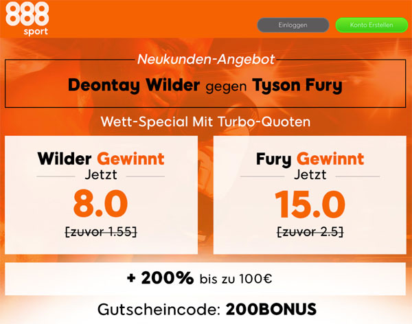 888sport Boxen Wilder – Fury verbesserte Quote