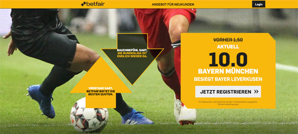 Betfair verbesserte Quote Bayern Siegwette Leverkusen