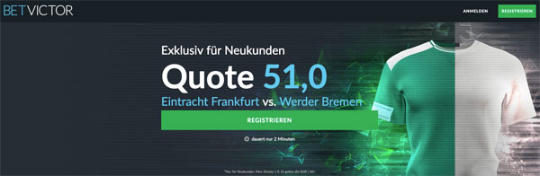 BetVictor Quotenboost Werder Bremen Eintracht Frankfurt