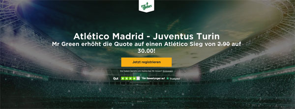 Mr Green Mega-Quote Atletico besiegt Juventus Wette