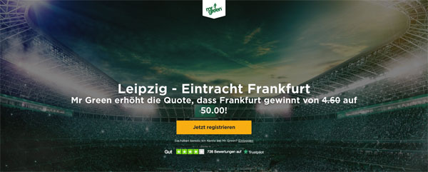 Mister Green verbesserte Siegquote Frankfurt schlägt Leipzig