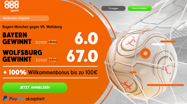 888sport verbesserte Quoten Bayern Wolfsburg