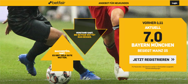 Betfair erhöhte Quote Bayern - Mainz Wetten