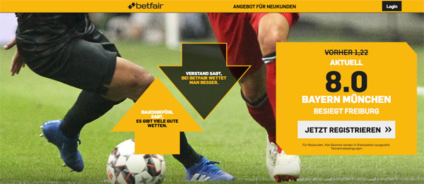 Betfair erhöhte Wettquote Freiburg Bayern München