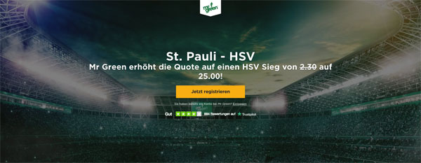 Mr Green erhöhte Quote Hamburger SV Derbysieg Wette