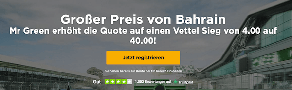 Mr Green Formel 1 Wette auf Vettel Boost