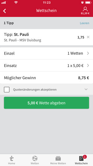 Tipico Sportwetten App apk iPhone Wettschein