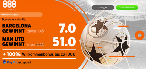888sport verbesserte Quoten Barcelona Manchester United Wetten