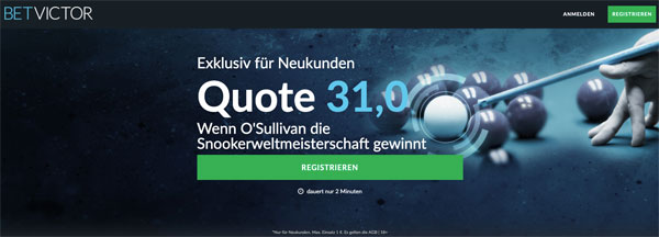 BetVictor Snooker WM Wetten O Sullivan Gesamtsieg