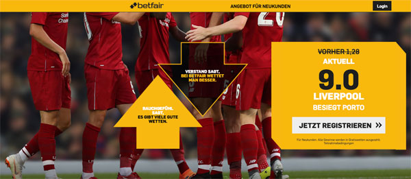 Betfair erhöhte Quote Liverpool Porto Wetten