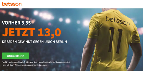 Betsson erhöhte Quote Dynamo Dresden Union Berlin Wetten