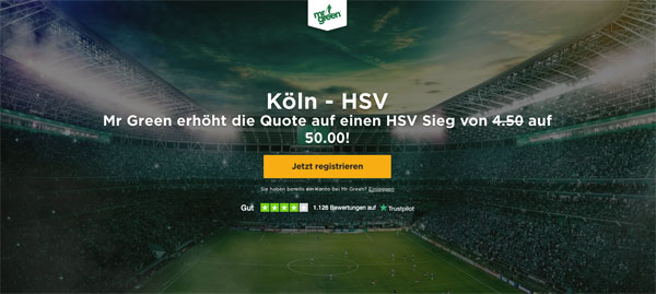 Mr Green Sportwetten Koeln - HSV Mega-Quote