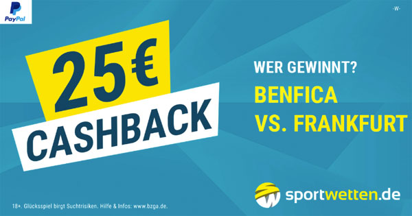 Sportwetten.de Cash Back Wette Benfica Lissabon Eintracht Frankfurt