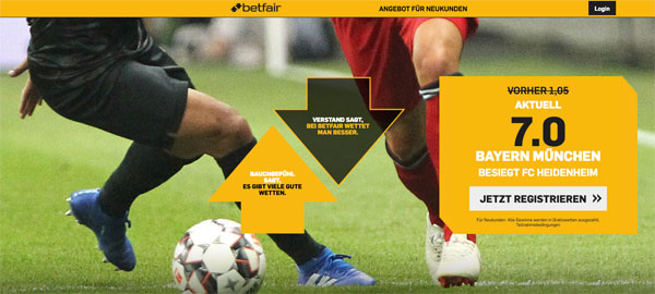 Betfair verbesserte Quote Bayern Heidenheim DFB Pokal