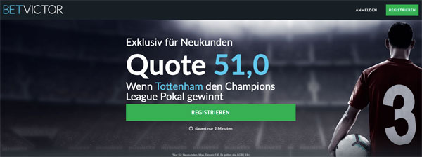 BetVictor CL-Sieger Wette Tottenham gewinnt
