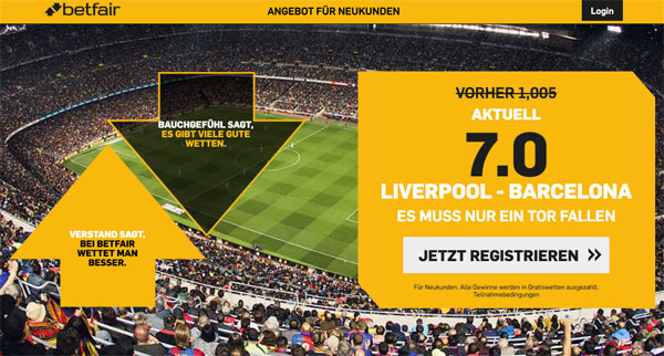 Betfair Quotenboost Liverpool - Barcelona Wetten