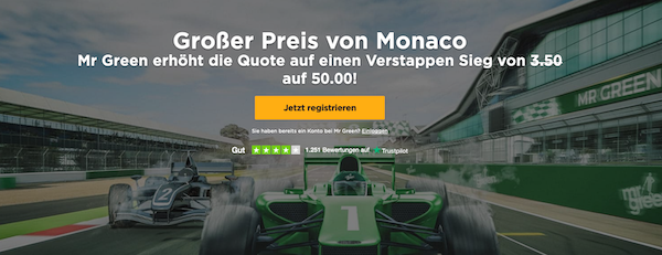 Mr Green GP Monaco Quotenboost Verstappen
