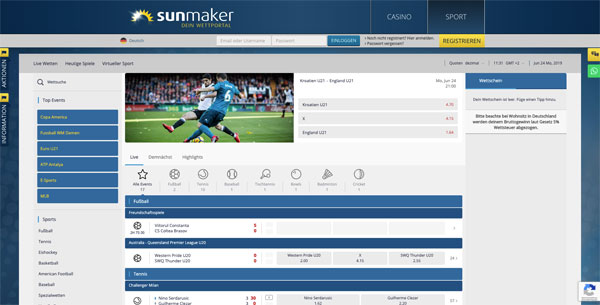 Sunmaker Wettprogramm Homepage