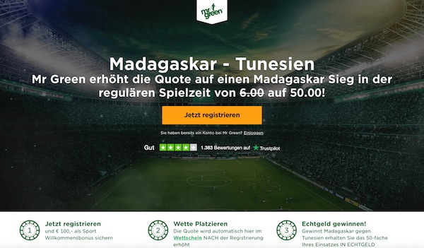 Madagaskar Tunesien Wetten erhöhte Quote