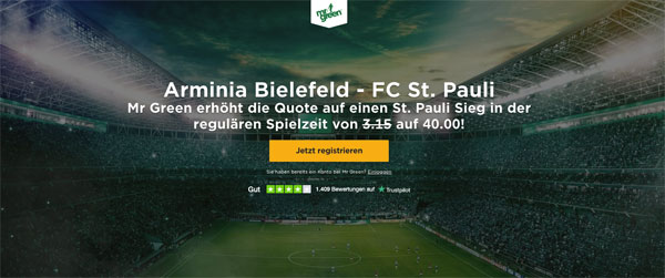 Verbesserte Quote Bielefeld - St. Pauli Wetten Mr Green