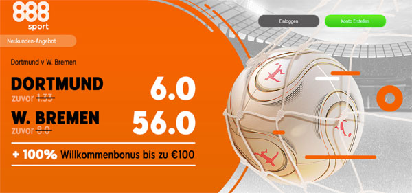 888sport verbesserte quote dortmund - bremen wetten
