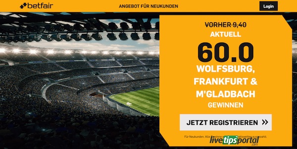 Betfair Wolfsburg, Frankfurt, Mönchengladbach gewinnen 
