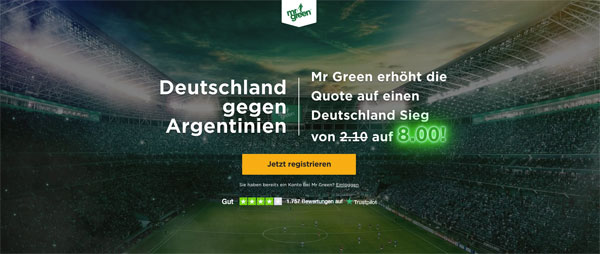 Mr Green verbesserte Wettquote Deutschland Argentinien