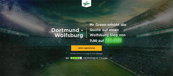 Mr Green verbesserte Quote Wolfsburg Dortmund