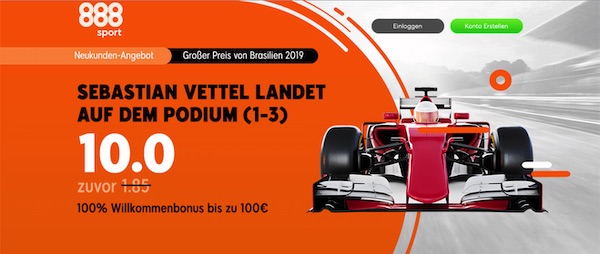 888sport Sebastian Vettel Brasilien Podium Quotenboost wetten