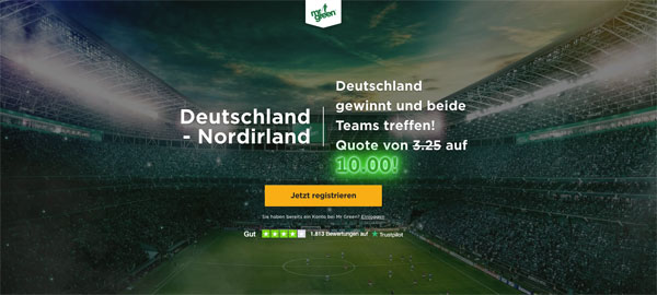 Mr Green verbesserte Quote Deutschland - Nordirland