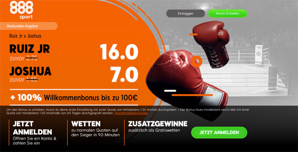 Ruiz - Joshua Wetten Rematch erhöhte Quoten 888sport