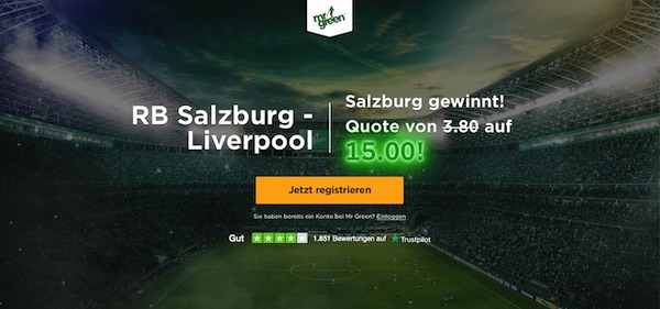 Mr Green Salzburg Liverpool erhöhte Quote wetten