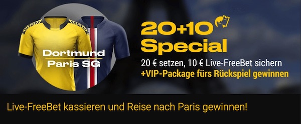 Bwin BVB PSG 20 + 10 Freiwette wetten