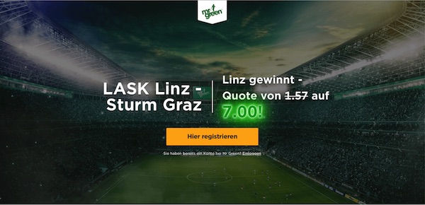 Mr Green Cup LASK Sturm Graz erhöhte Quote wetten