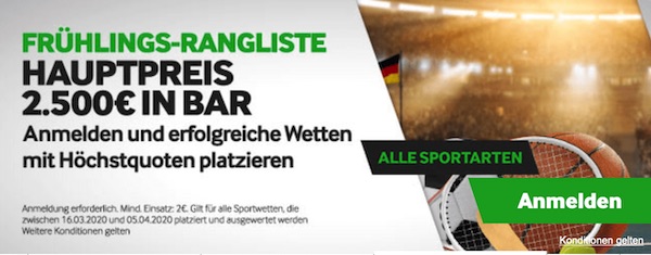 Betway Frühling Rangliste Quote Wetten Preise