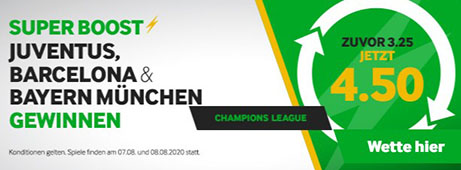 Betway Boost CL-Restart verbesserte Quote Juventus, Barcelona Bayern