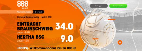 888sport verbesserte Quoten Pokal Braunschweig - Hertha Wetten