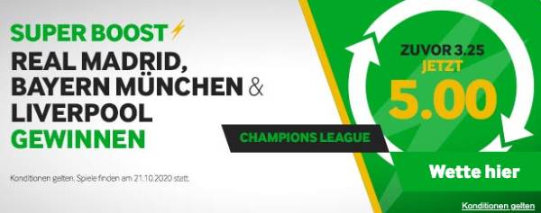 Betway verbesserte Wettquote Champions League Start