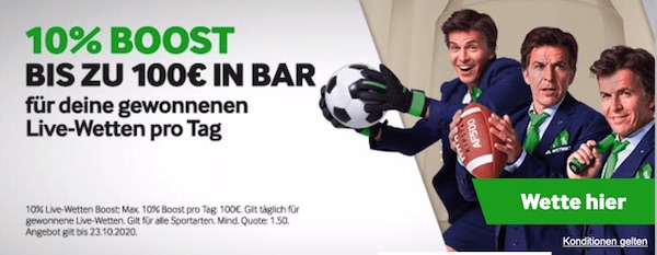 Betway Livewetten Boost zehn Prozent mehr Gewinn