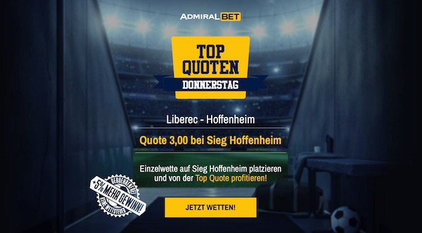 Admiralbet Top Quoten Donnerstag Sieg Hoffenheim Liberec wetten