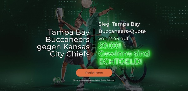 Mr Green Tom Brady Tampa Bay Buccaneers verbesserte Quoten wetten