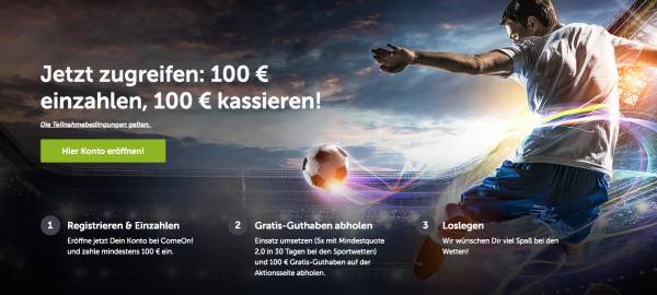 ComeOn Bonus 100 Euro Cash Neukunden