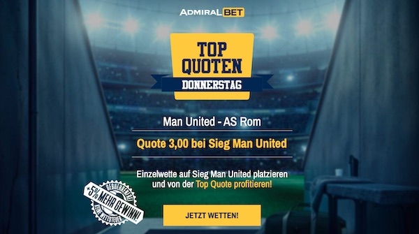 Quote 3.00 auf United beim Admiralbet Top Quoten Donnerstag