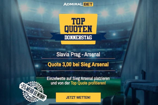 Wette bei Admiralbet mit Top Quoten auf Slavia Prag - Arsenal